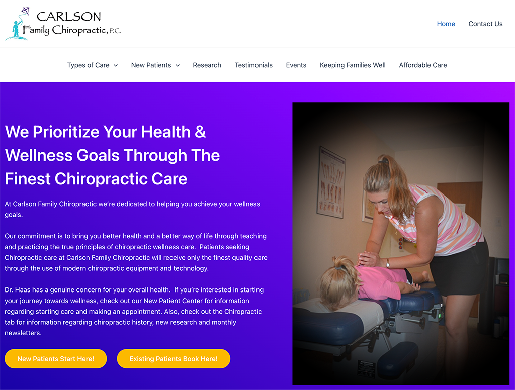 Carlson Family Chiropractic, Customer Site Preview