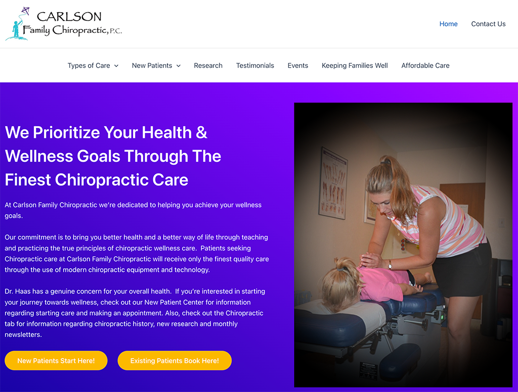 Website, web design, portfolio, Carlson Family Chiropractic